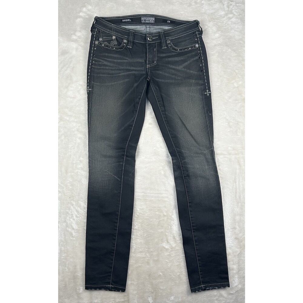 Affliction Black Premium Womens Size 29 Raquel Skinny Fit Ankle Distressed Jeans